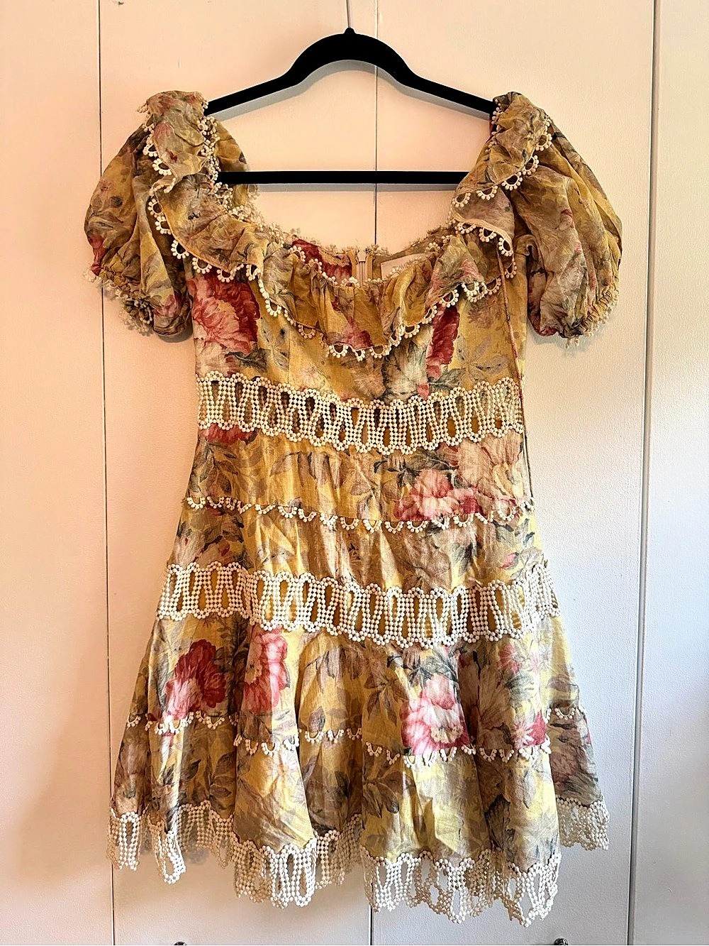 Zimmermann Matchmaker Frilled Mini Dress Brown & Pink Size 2 Like New
